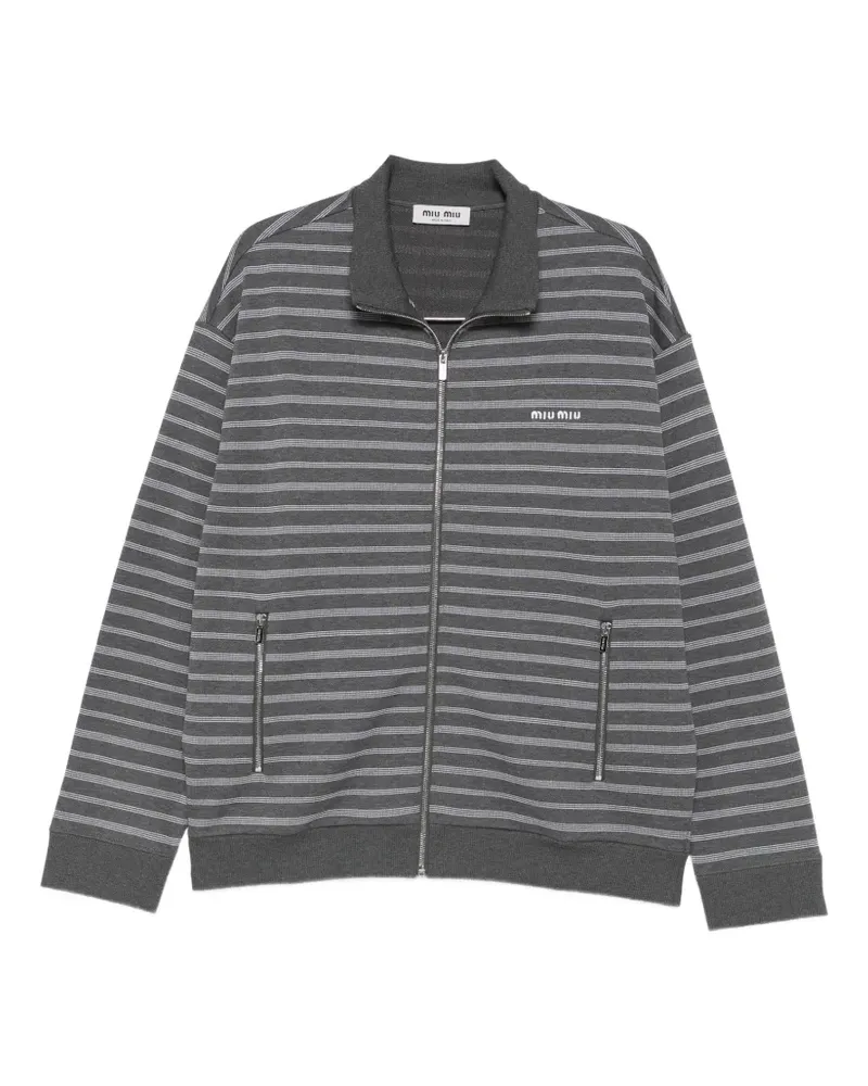 Miu Miu Gestreifter Pullover mit Reißverschluss - Grau Grau