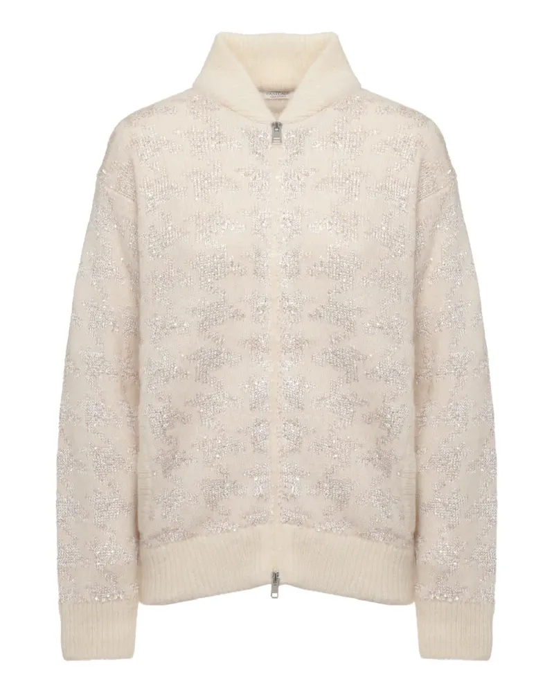 PANICALE Cashmere houndstooth sequin-embellished cardigan - Nude Nude