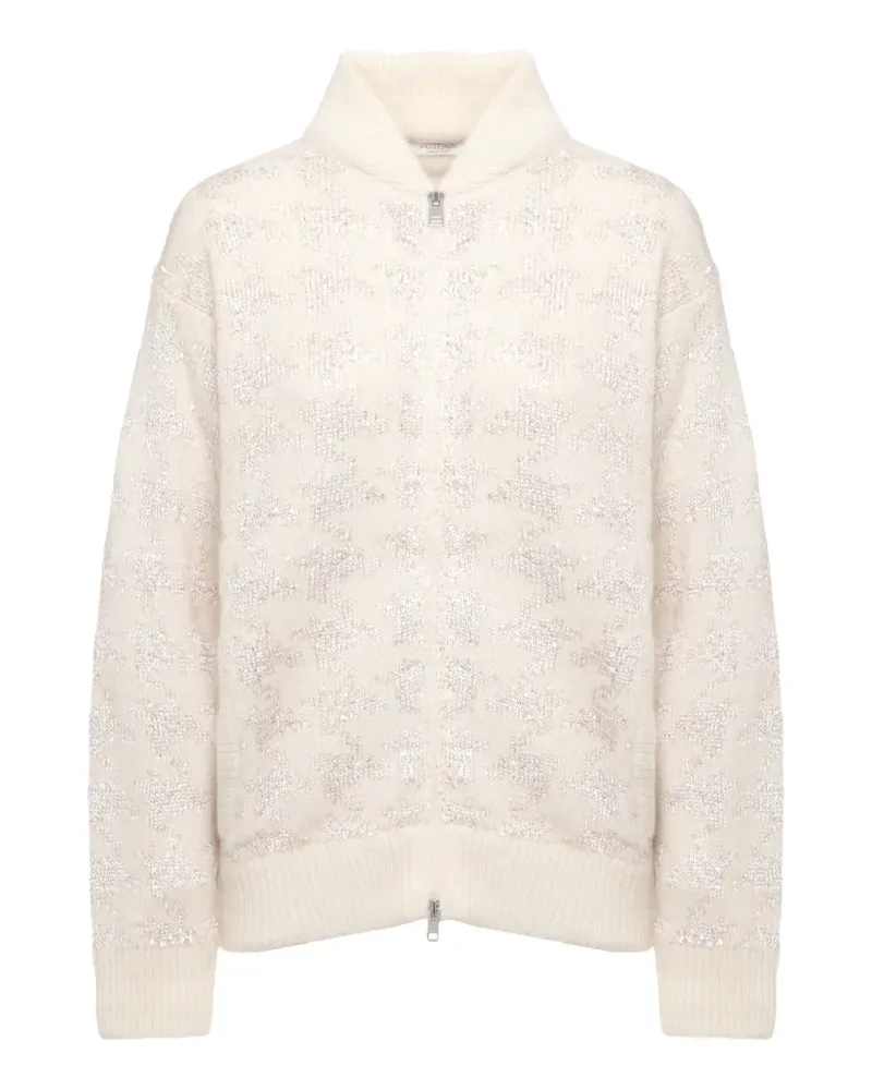 PANICALE Cashmere Cardigan mit Hahnentrittmuster - Nude Nude