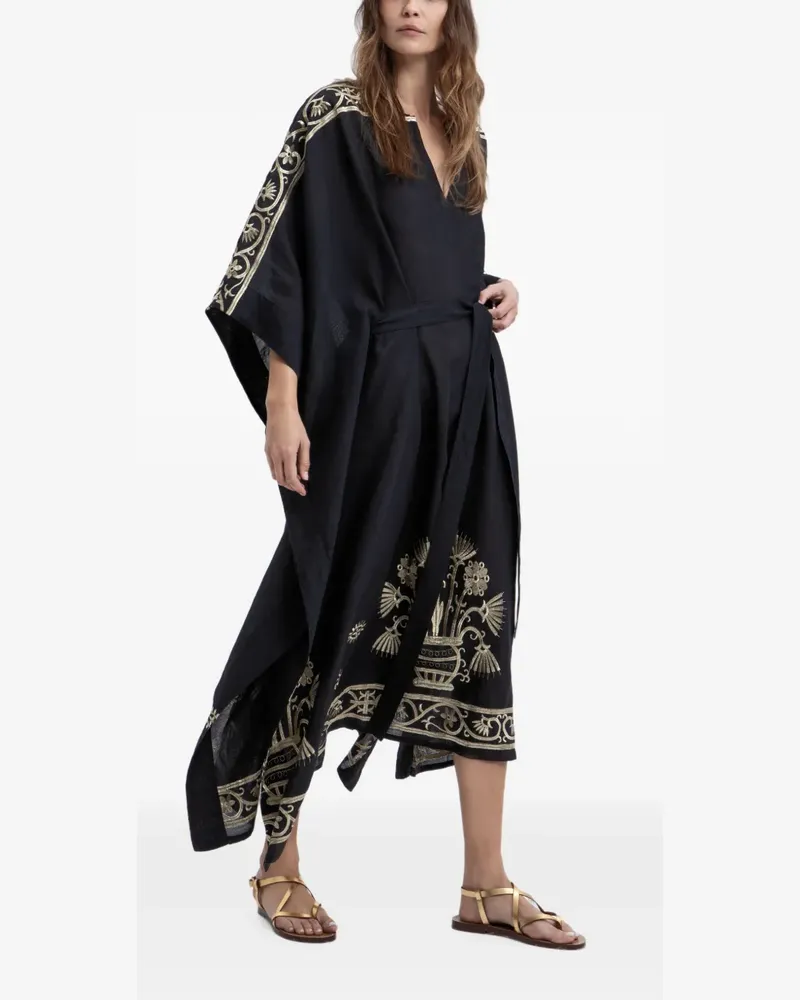 Greek Archaic Kori embroidered belted midi dress - Schwarz Schwarz
