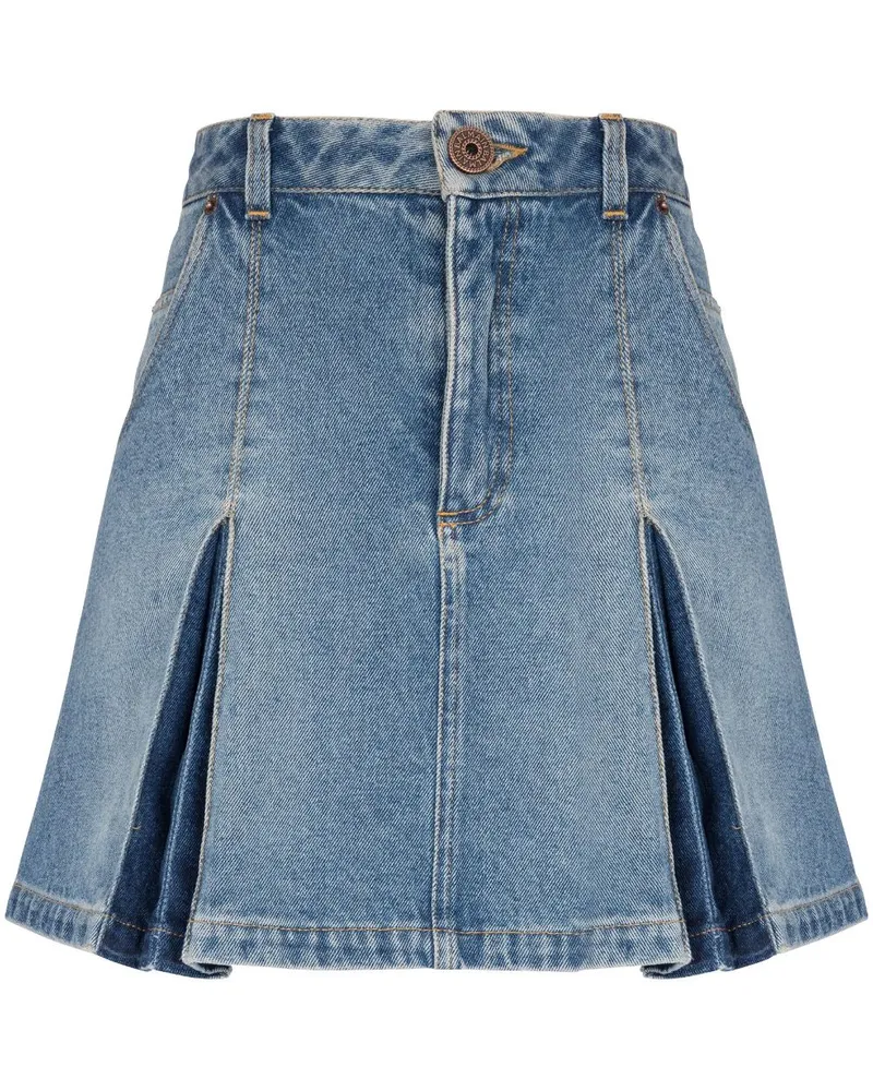 Balmain Jeansrock mit Falten - Blau Blau