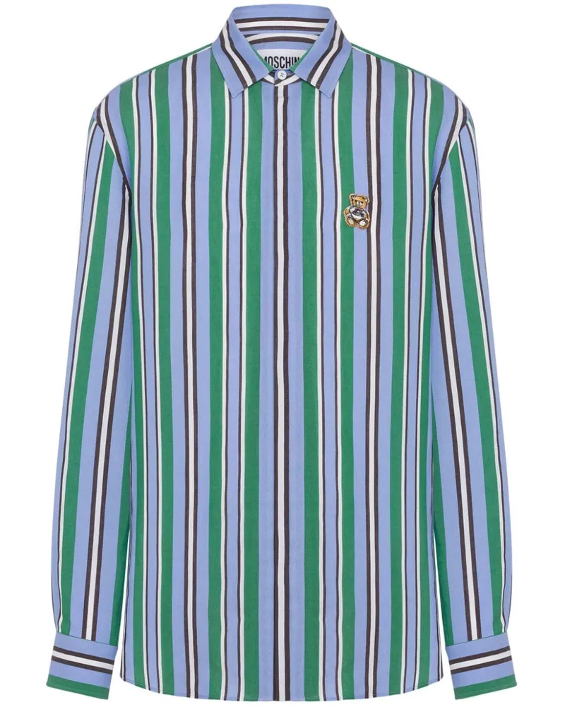 Moschino Gestreiftes Hemd mit Teddy-Applikation - Blau Blau