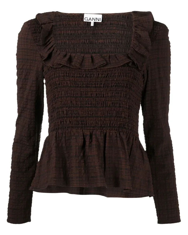 Ganni Gesmokte Bluse - Braun Braun