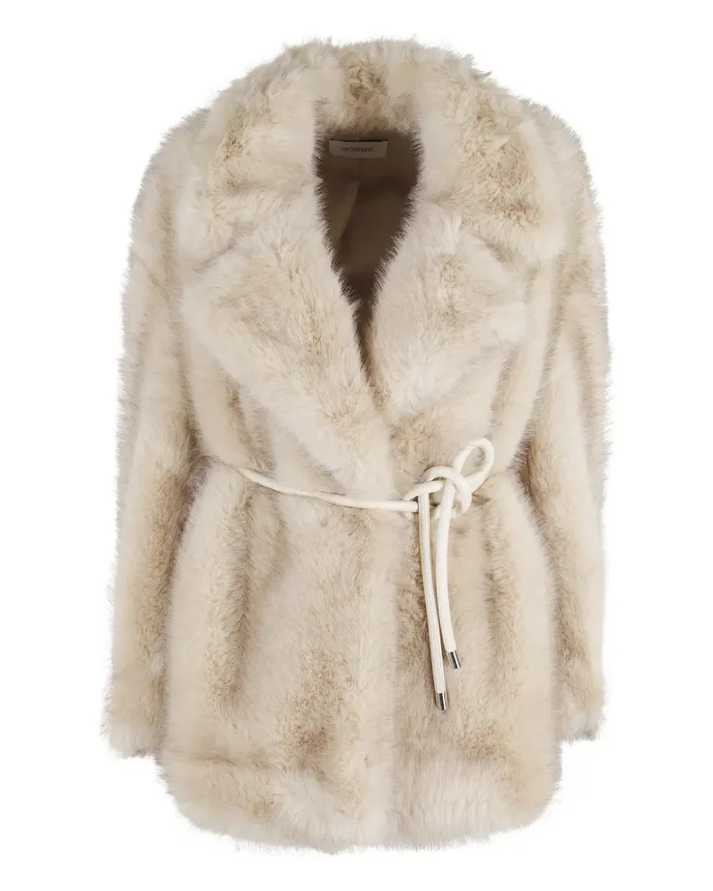 Seventy Jacke aus Faux Fur mit Bindegürtel - Braun Braun