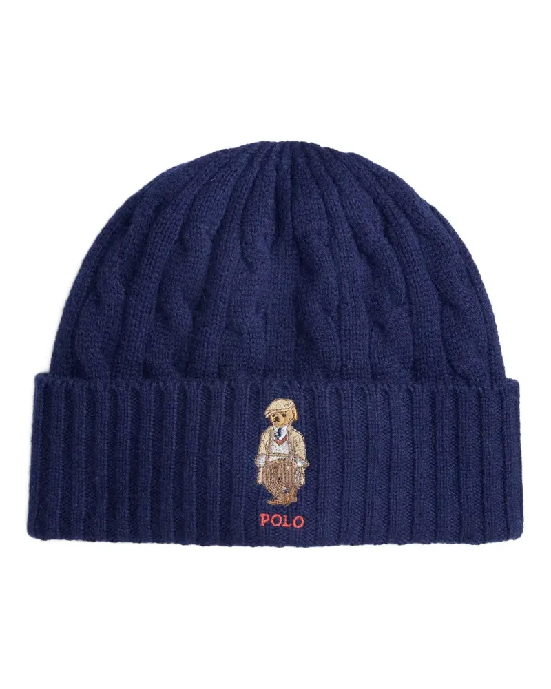 Ralph Lauren Beanie mit Bärenstickerei im Zopfmuster - Blau Blau