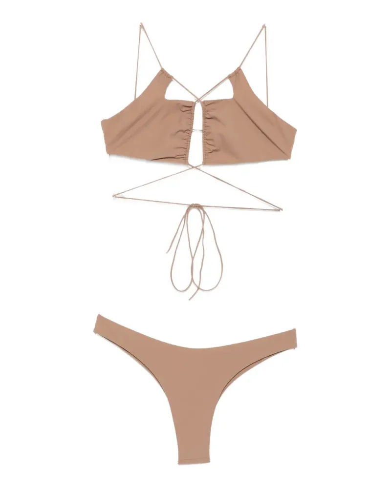 Amazuìn Jadia ruched-detail bikini - Braun Braun