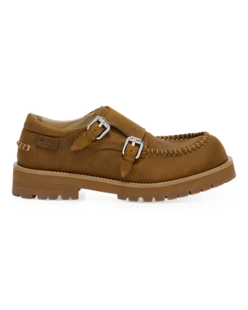 Moschino buckle-strap whipstitch boat shoes - Braun Braun