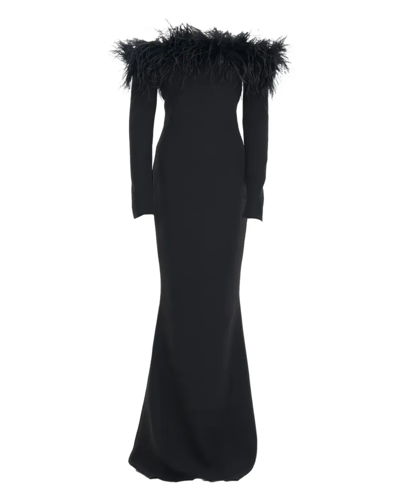 Ana Radu off-shoulder feather-trim gown - Schwarz Schwarz