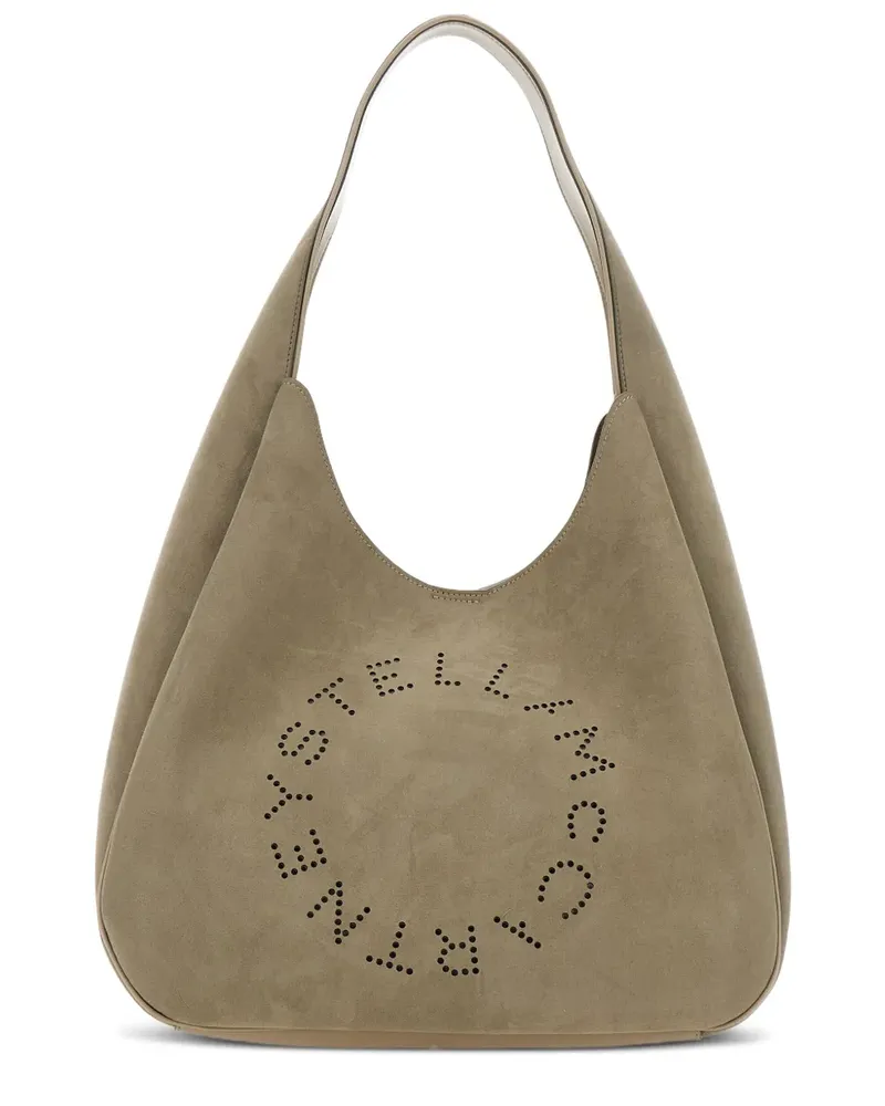 Stella McCartney Große Wildleder-Schultertasche mit perforiertem Logo - Nude Nude