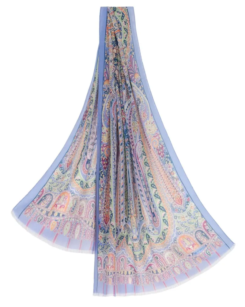 Etro Ausgefranster Schal mit Paisley-Print - Blau Blau