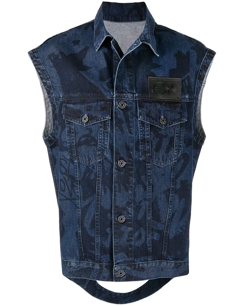 Ports V Jeansweste mit Slogan-Print - Blau Blau