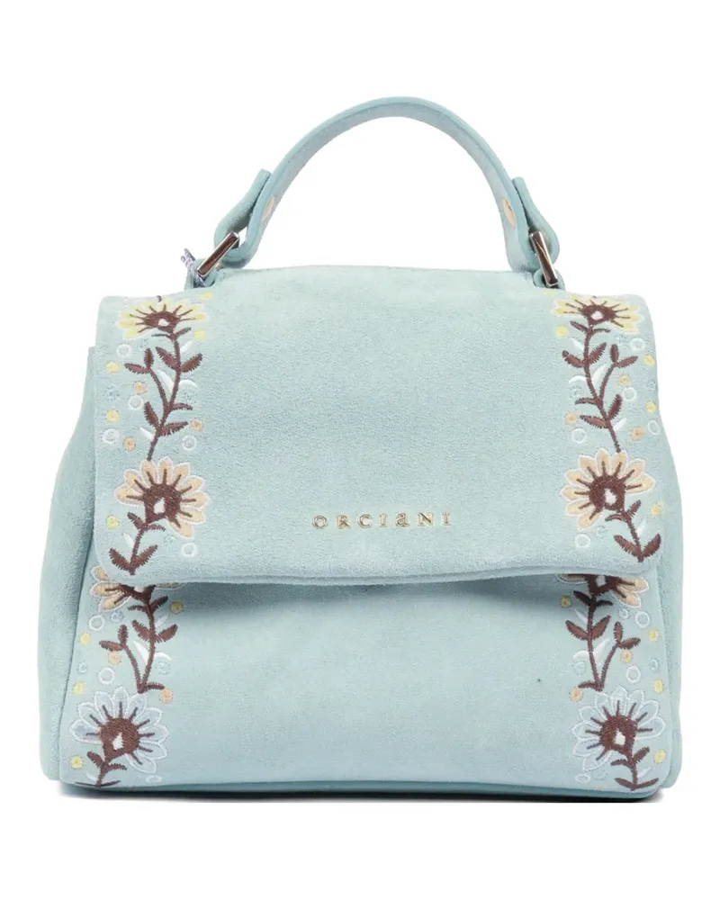 Orciani floral-embroidered calf leather shoulder bag - Blau Blau