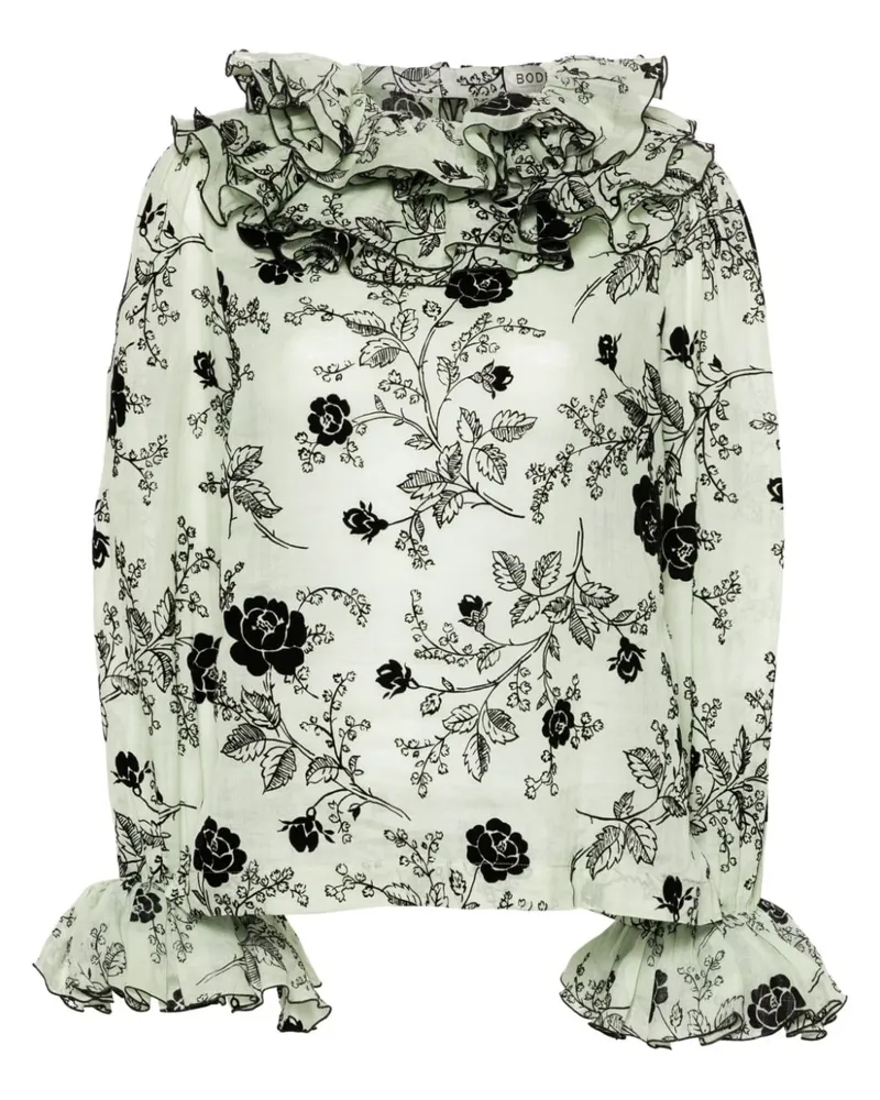 BODE Sweetunia Bluse mit geflocktem Blumenmotiv - Grün Grün