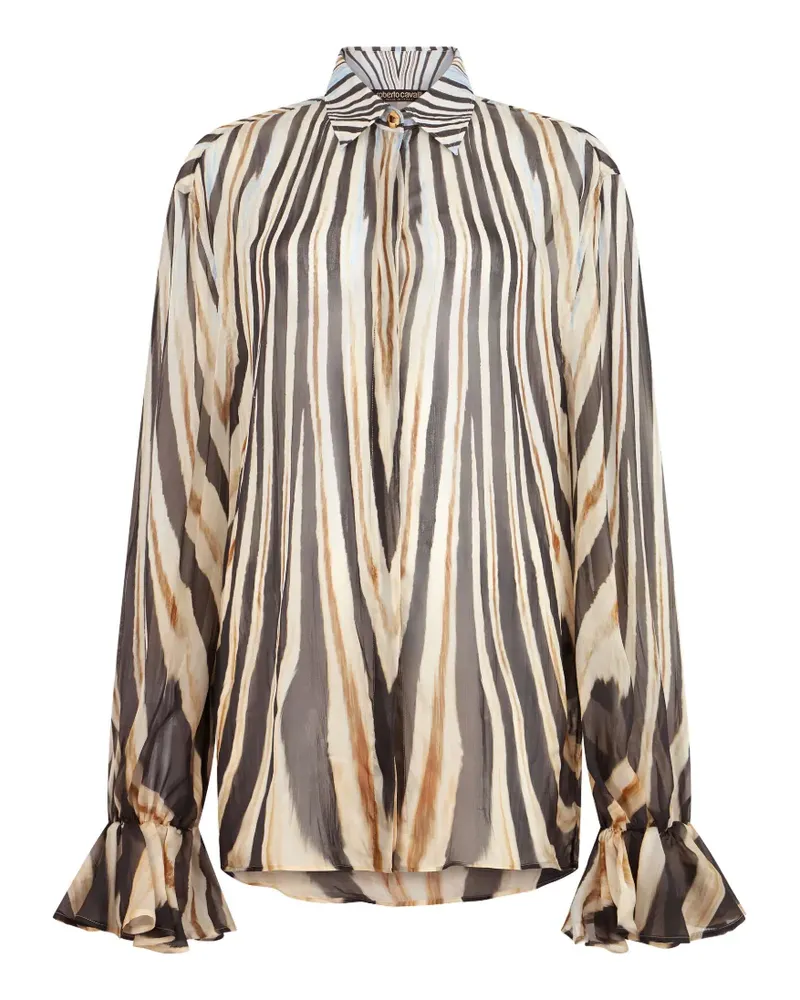 Roberto Cavalli zebra-print ruffled-cuff shirt - Schwarz Schwarz