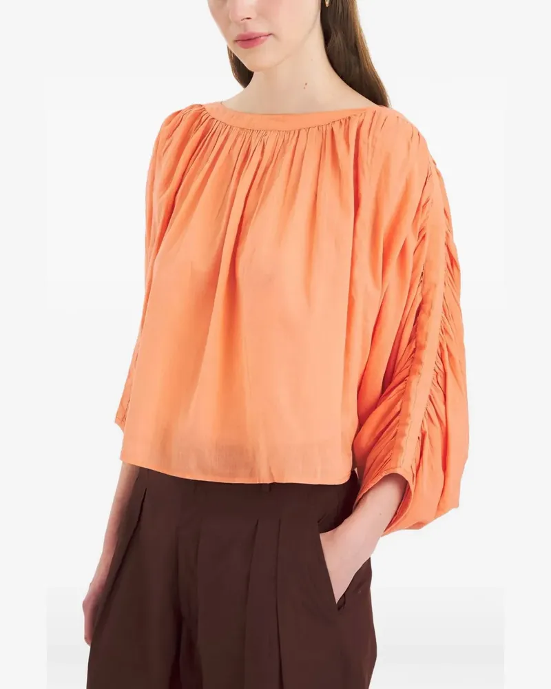 Antik Batik Fruti ruched-sleeve boat-neck top - Orange Orange