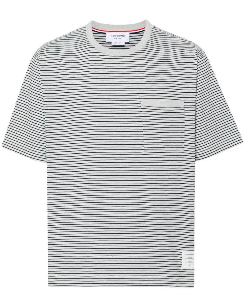 Thom Browne Gestreiftes T-Shirt mit Logo-Patch - Blau Blau