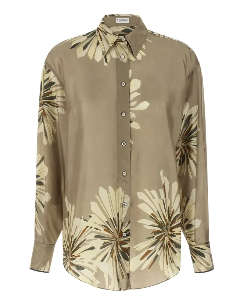 Brunello Cucinelli floral piping silk shirt - Nude Nude