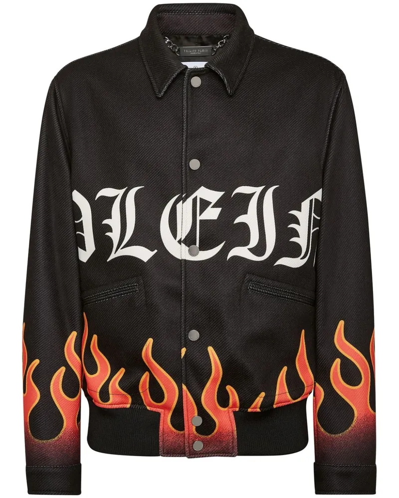 Philipp Plein Bomberjacke mit Flame-Print - Schwarz Schwarz