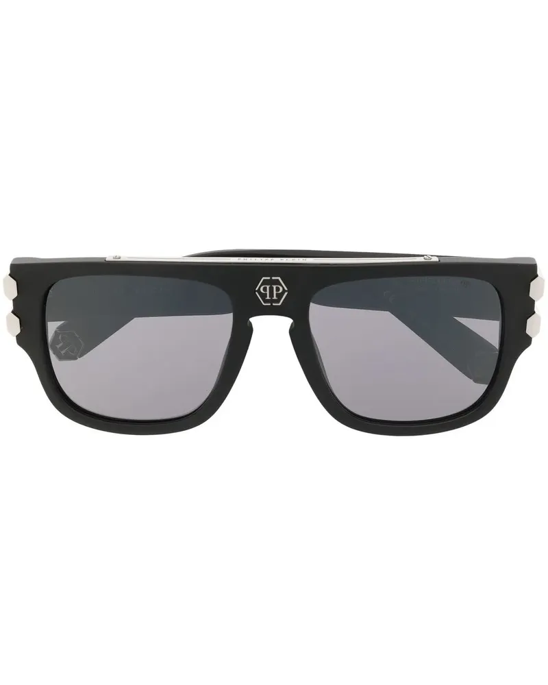 Philipp Plein Sonnenbrille mit eckigem Gestell - Schwarz Schwarz
