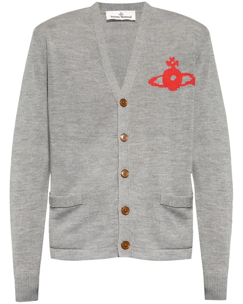 Vivienne Westwood Intarsien-Cardigan mit Logo Grau