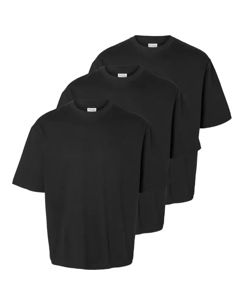 Selected 3 pack loose-fit t-shirt - Schwarz Schwarz