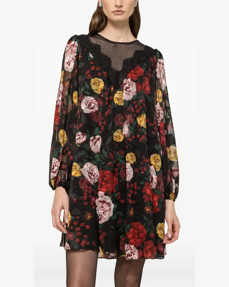 NISSA Minikleid mit Blumen-Print - Schwarz Schwarz