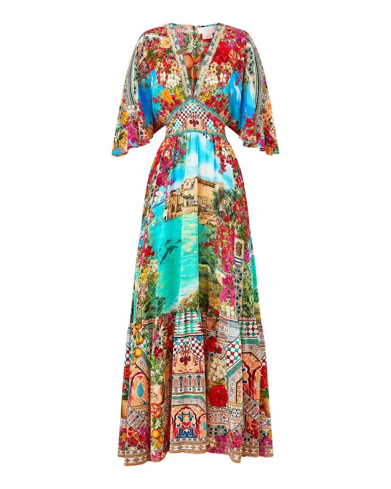 Camilla waisted ruffled-hem maxi silk dress - Rot Rot