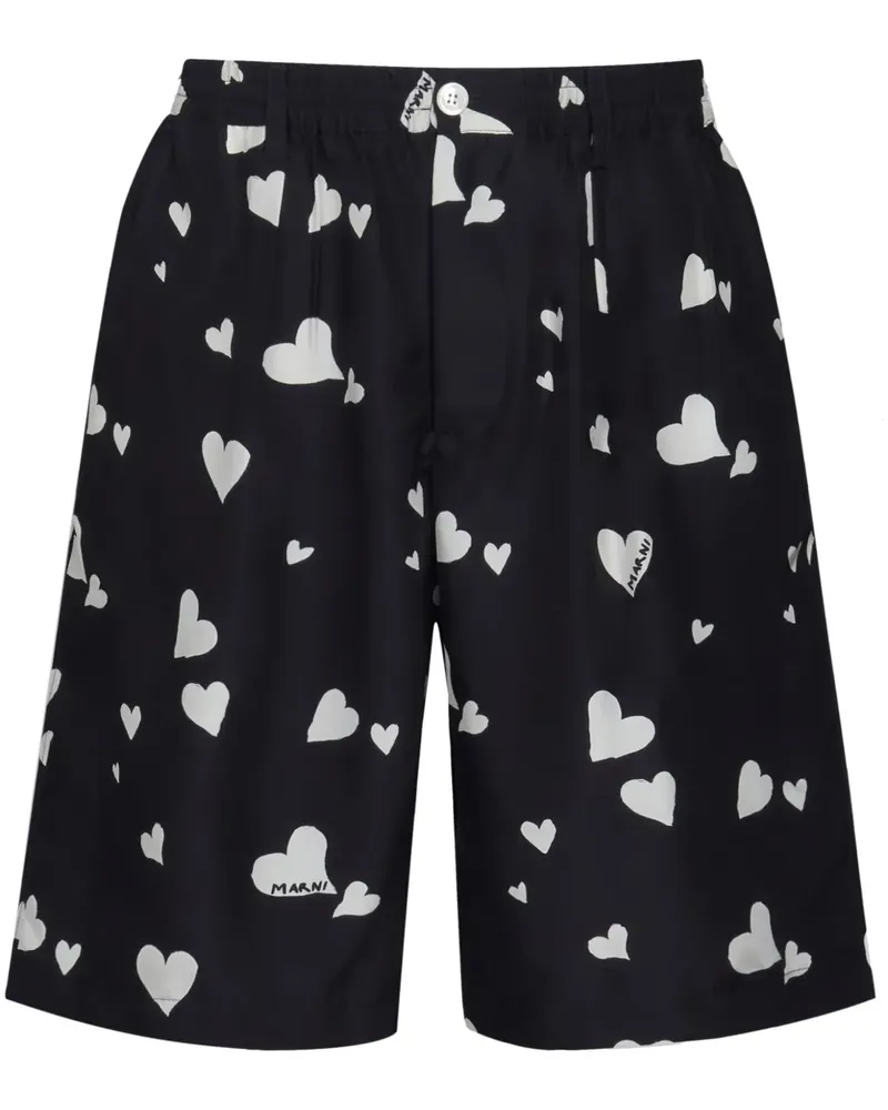 Marni Bunch of Hearts Seidenshorts - Schwarz Schwarz