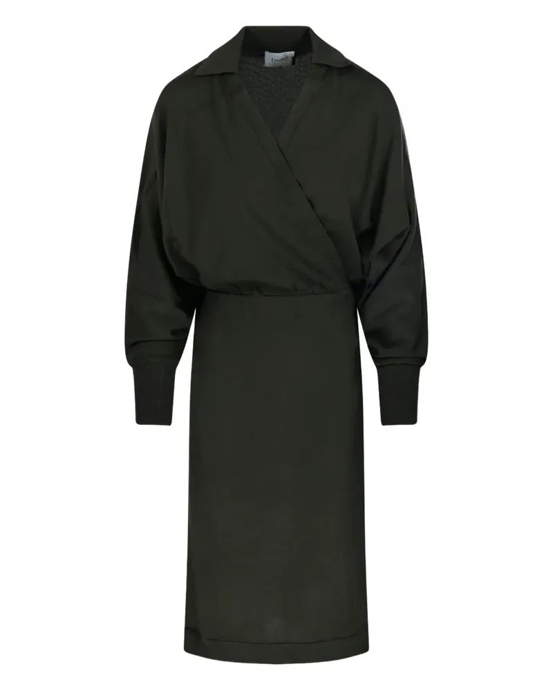 NUDE Geripptes Kleid mit Wickelkragen - Grün Grün