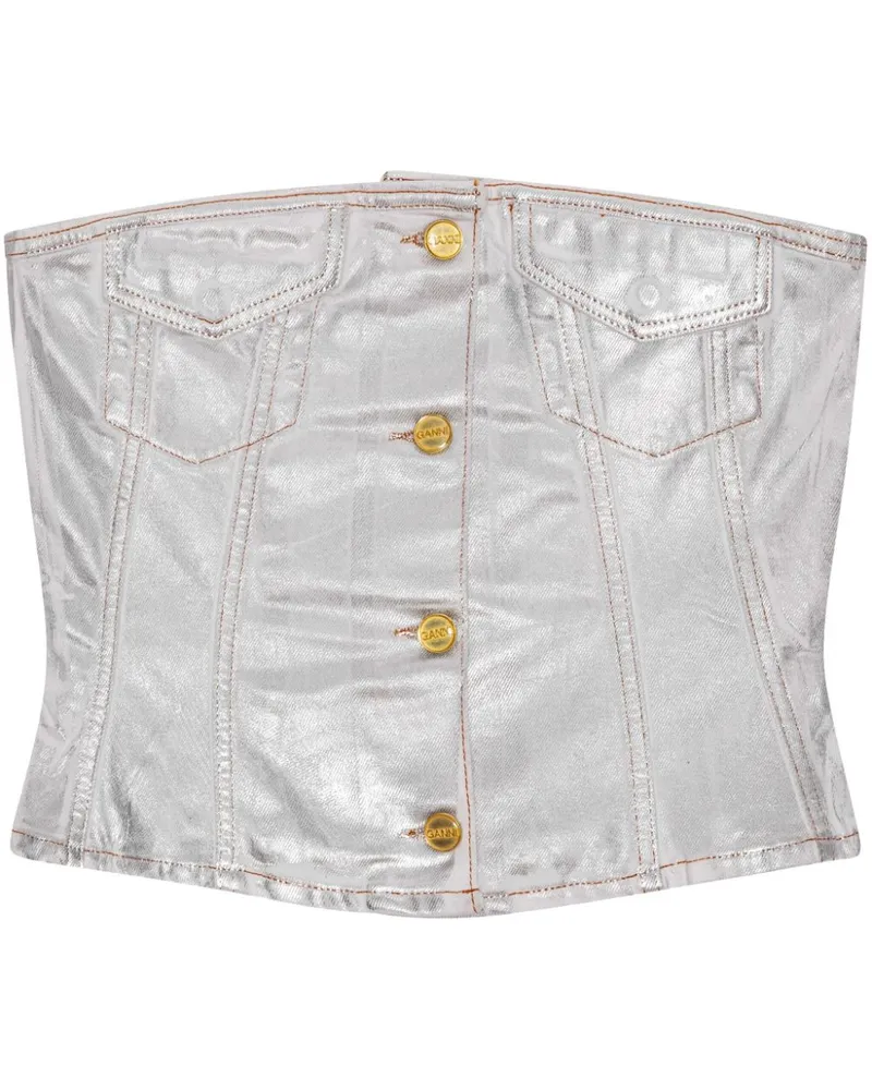 Ganni Jeanstop aus Bio-Baumwolle - Silber Silber