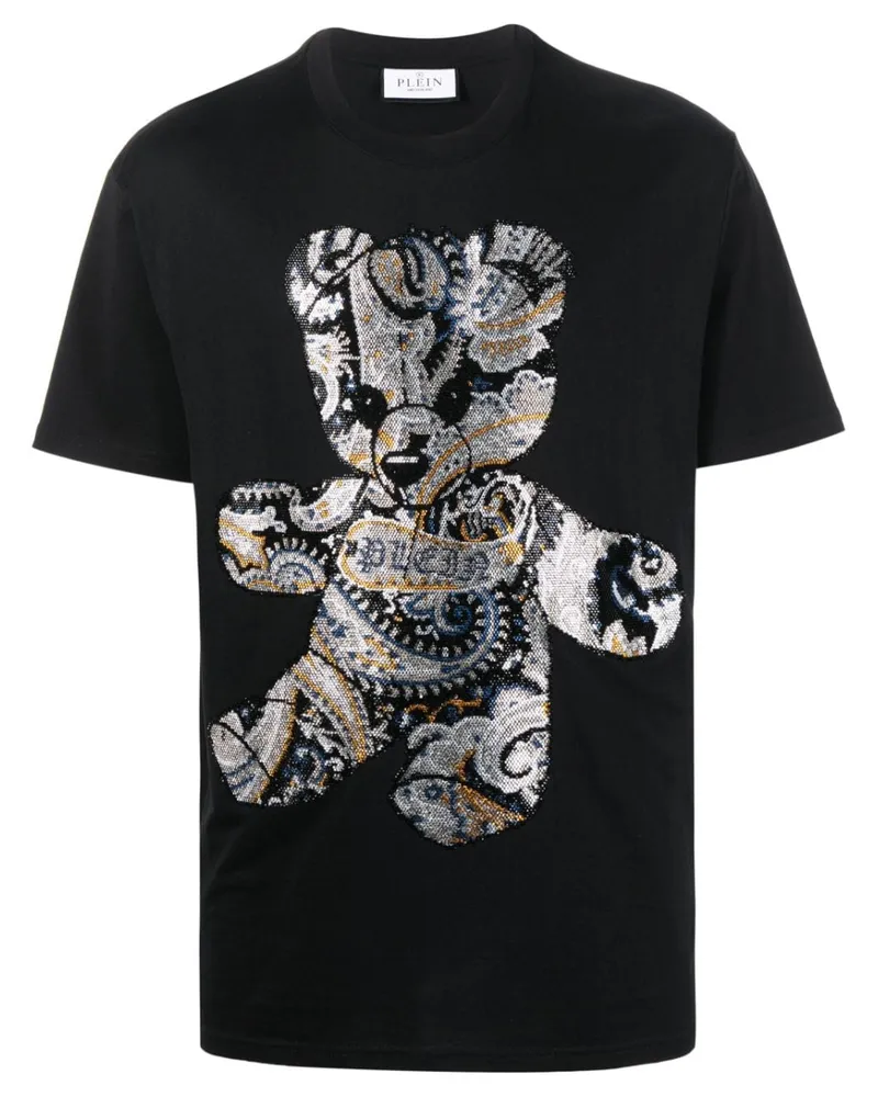 Philipp Plein T-Shirt mit kristallverziertem Teddy-Print - Schwarz Schwarz