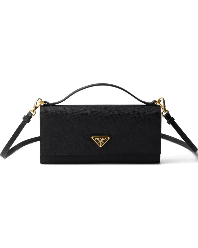 Prada Saffiano-leather wallet with shoulder strap - Schwarz Schwarz