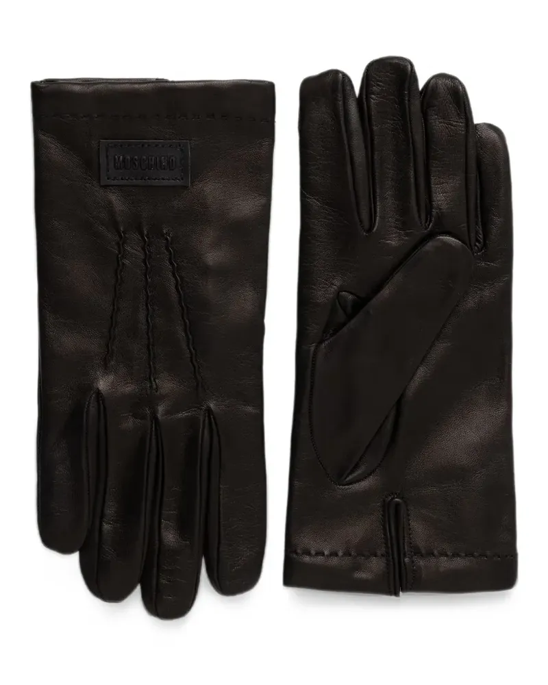 Moschino Lederhandschuhe mit Logo-Patch - Schwarz Schwarz