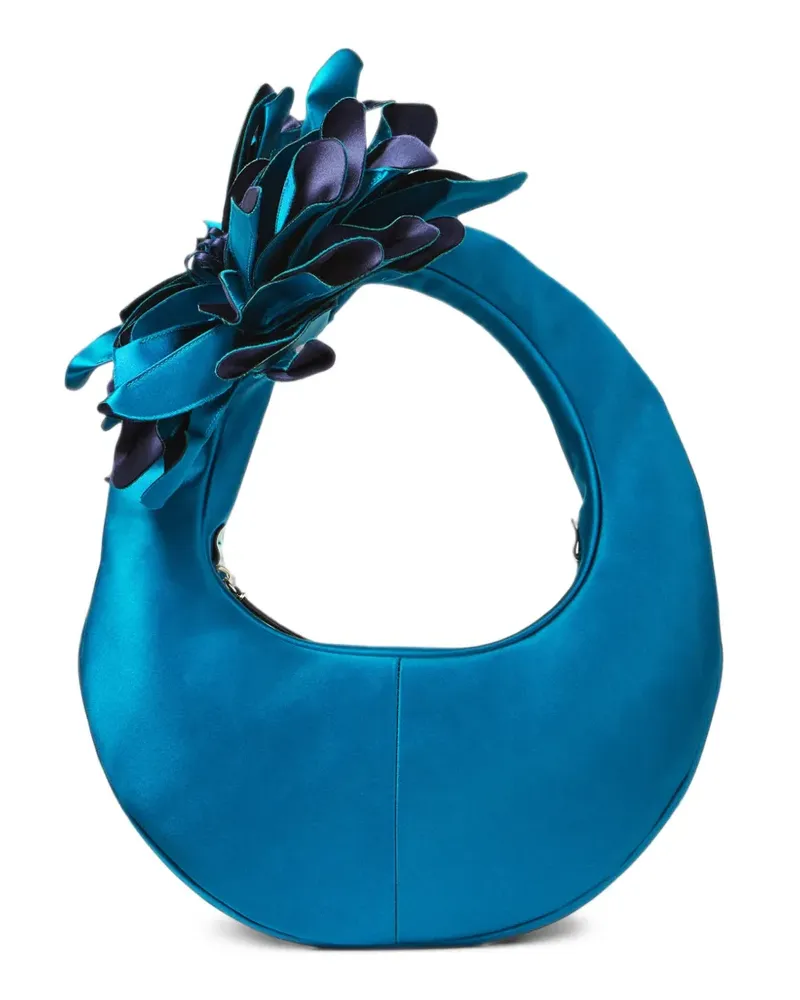 Jimmy Choo Flower lagoon and marine satin hobo shoulder bag with oversized flower - Blau Blau
