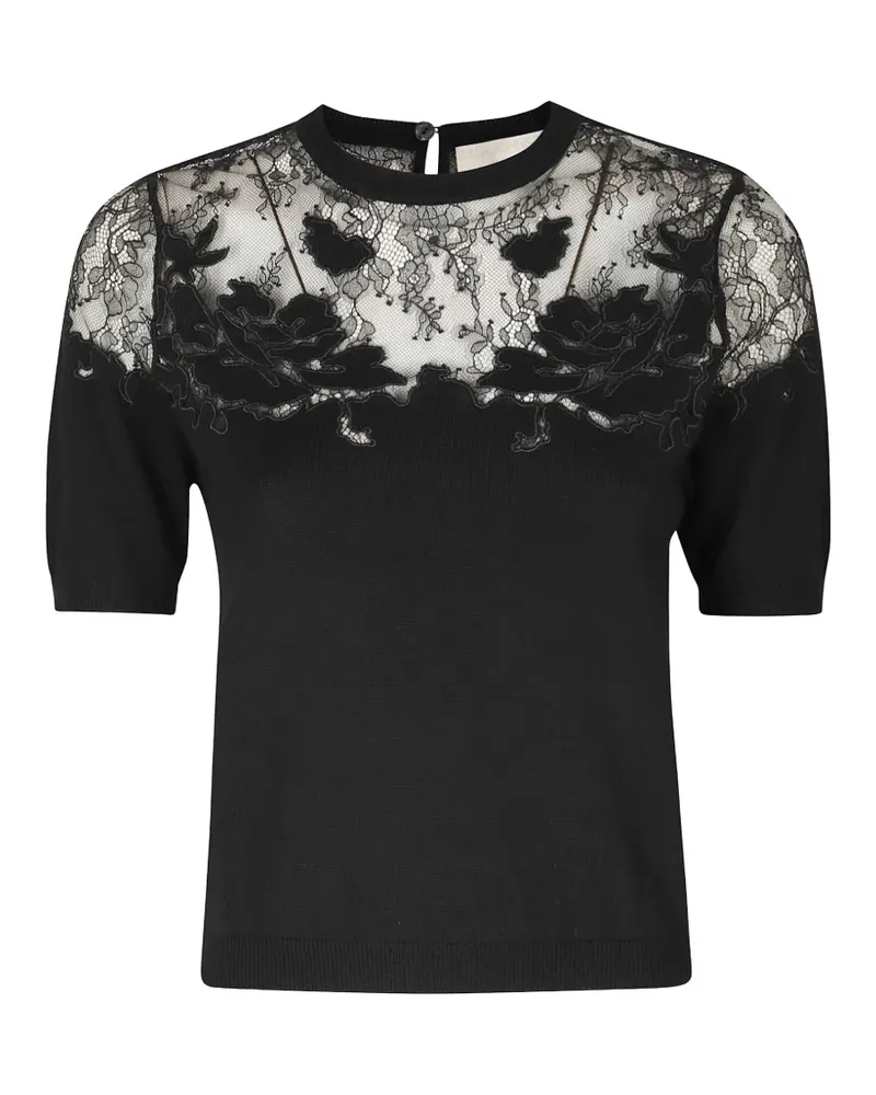 Ulla Johnson Ella lace-panelled short-sleeve top - Schwarz Schwarz