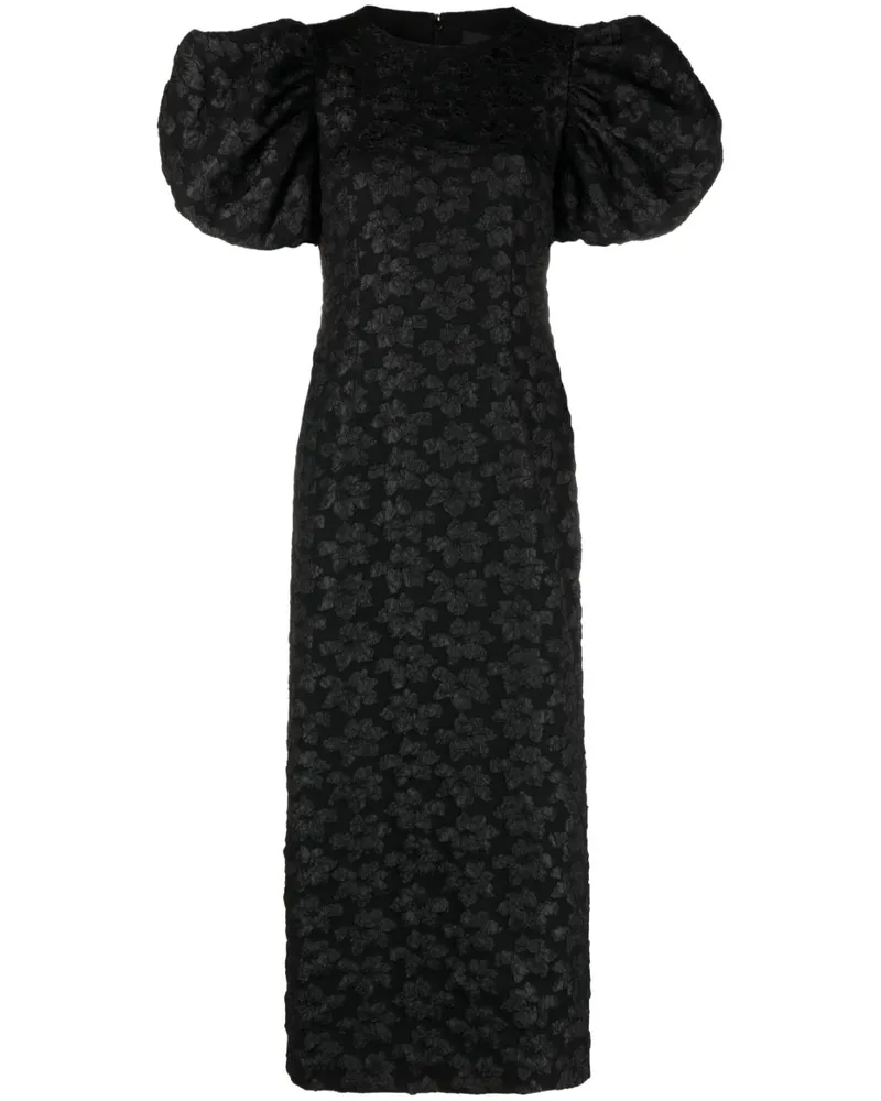ROTATE Birger Christensen Jacquard-Midikleid mit 3D Blumenmuster - Schwarz Schwarz