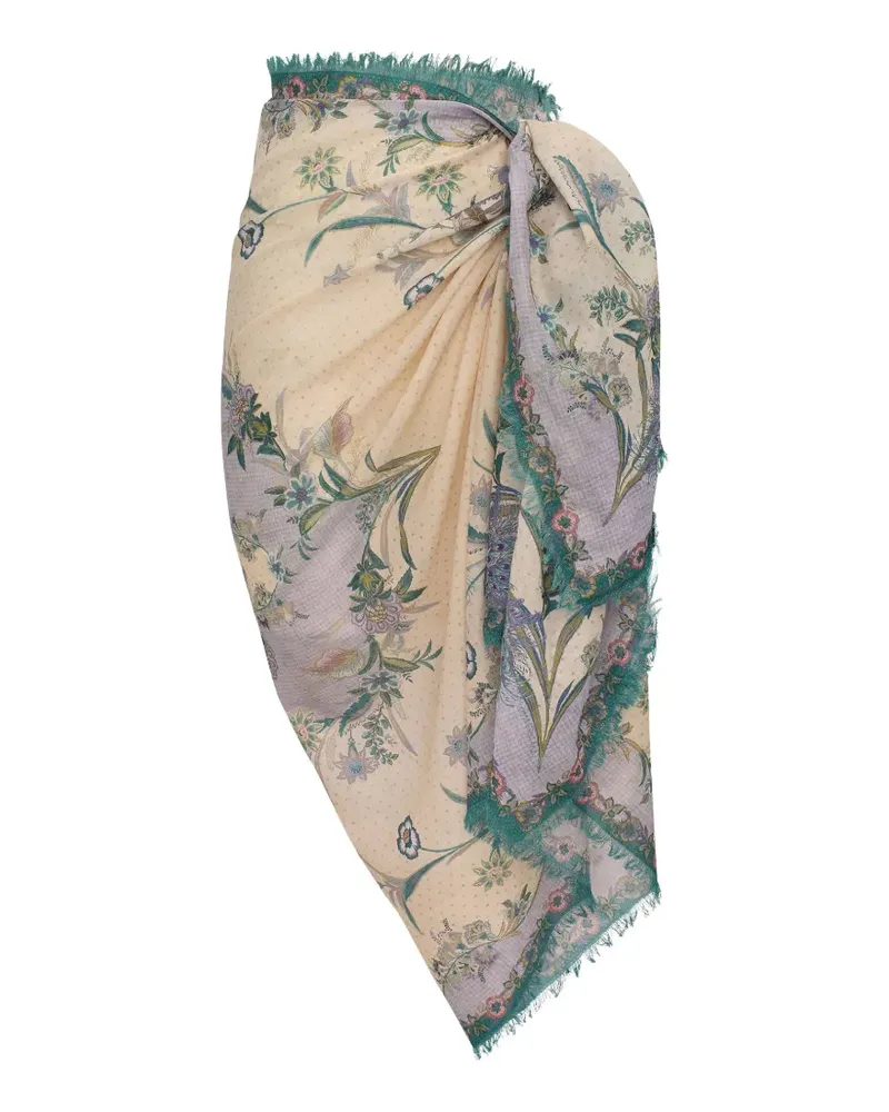 Zimmermann floral-print fringed pareo - Nude Nude