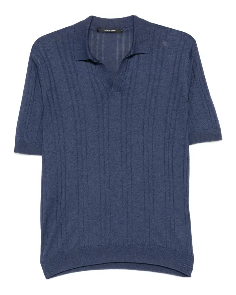 Tagliatore Geripptes Darnel Poloshirt mit V-Ausschnitt - Blau Blau