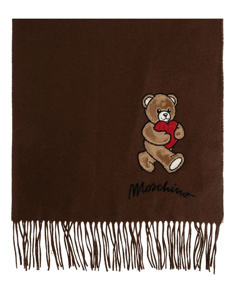 Moschino Schal mit Teddy-Herzapplikation - Braun Braun