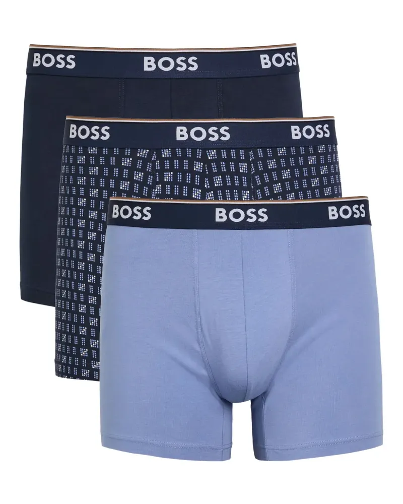 HUGO BOSS Gemusterte Boxershorts mit Logo (3er-Set) - Blau Blau