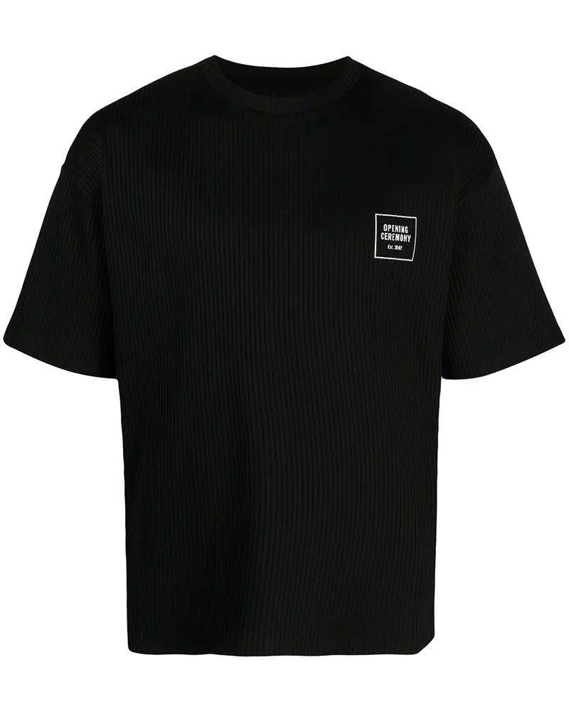 Opening Ceremony Geripptes T-Shirt mit Logo - Schwarz Schwarz