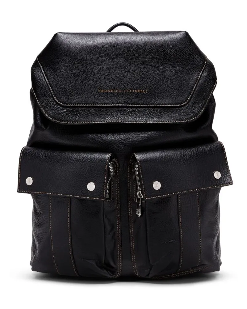 Brunello Cucinelli Rucksack aus Leder mit Logo-Stempel - Schwarz Schwarz
