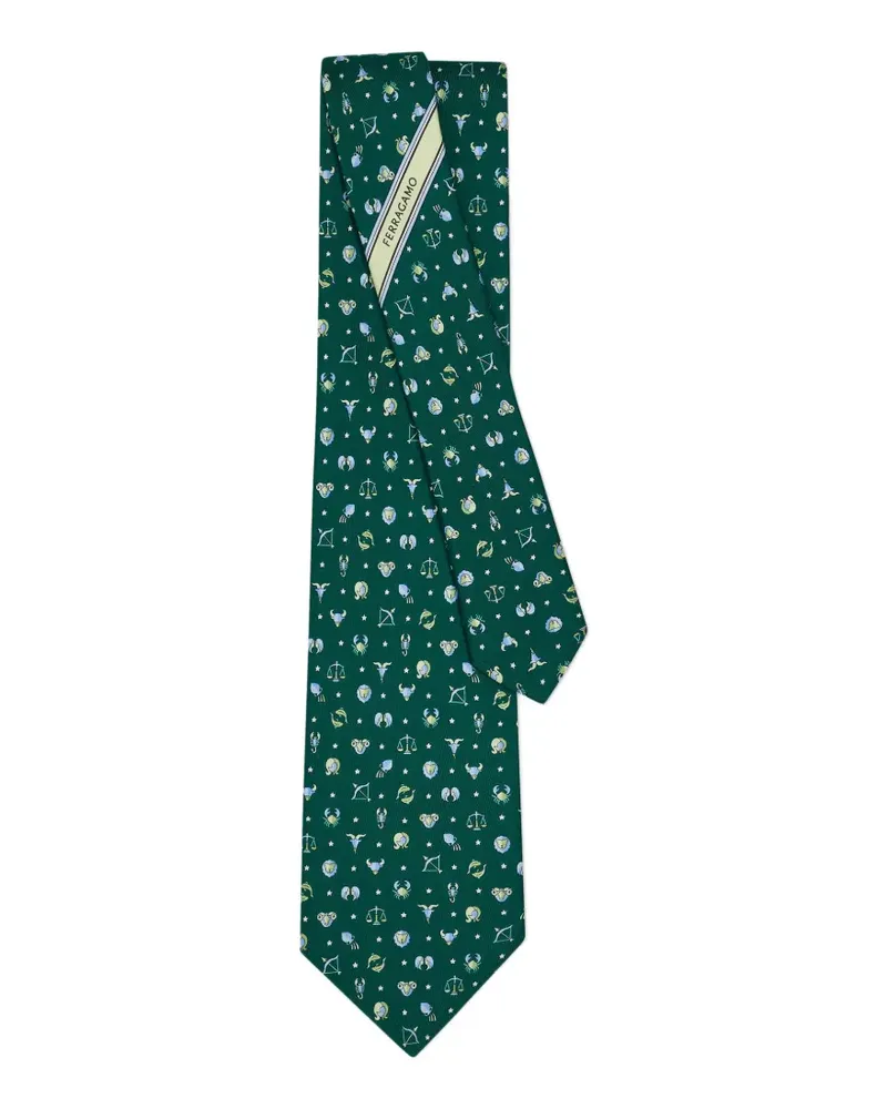 Ferragamo Seidenkrawatte mit Horoskop-Print - Grün Grün
