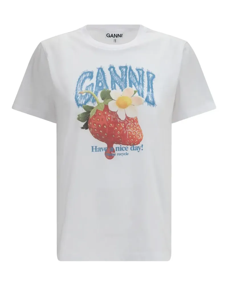 Ganni strawberry-print cotton T-shirt - Weiß Weiß