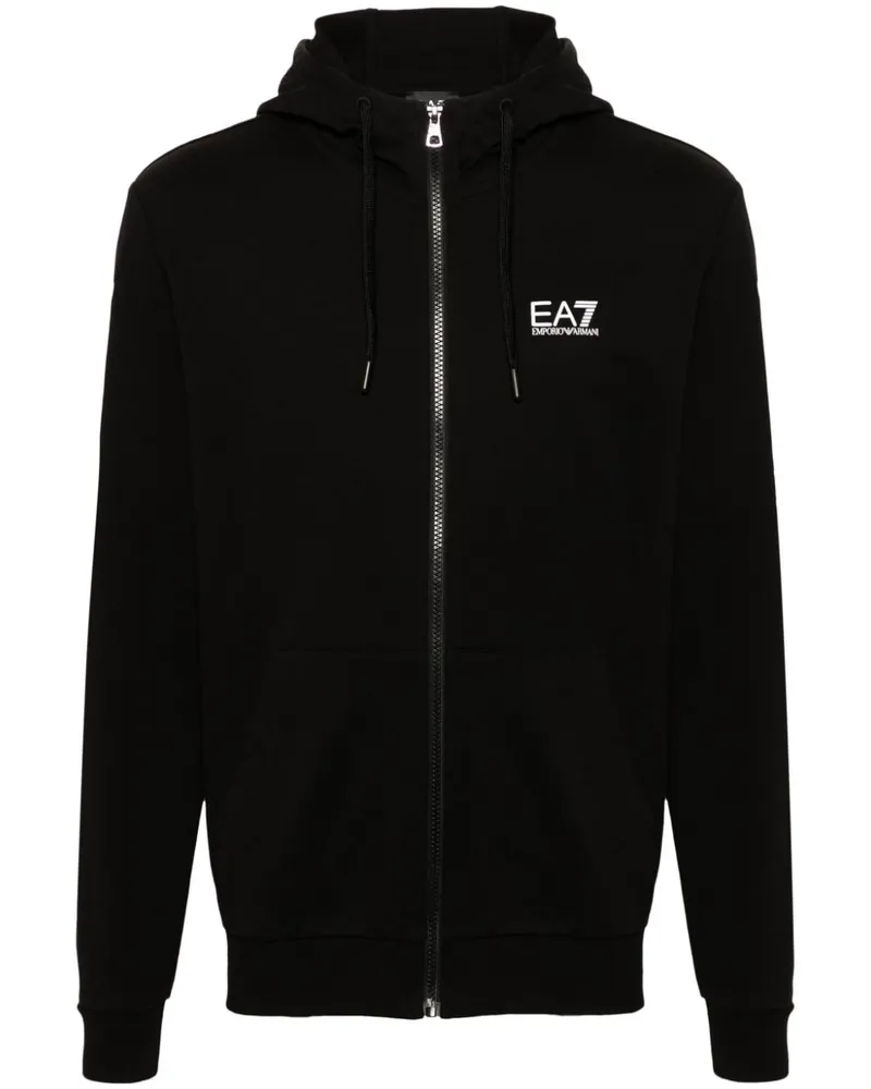 EA7 Kapuzenjacke mit Logo-Print Schwarz