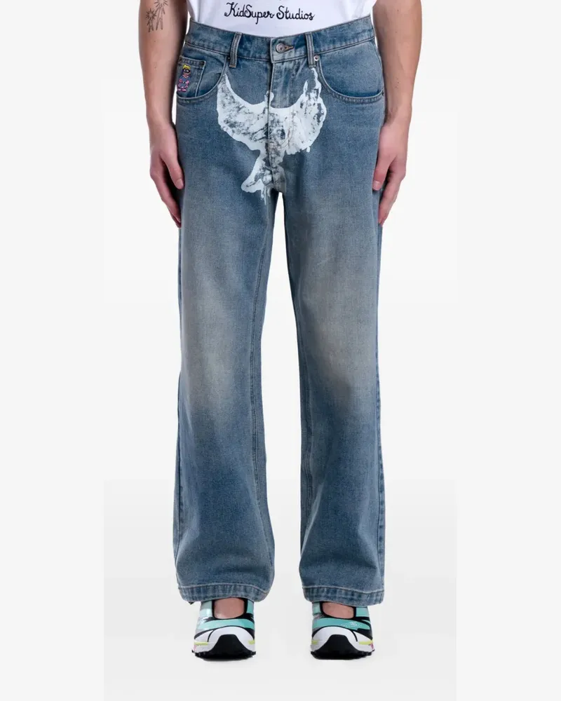 KidSuper Weite Jeans mit Vogel-Print - Blau Blau