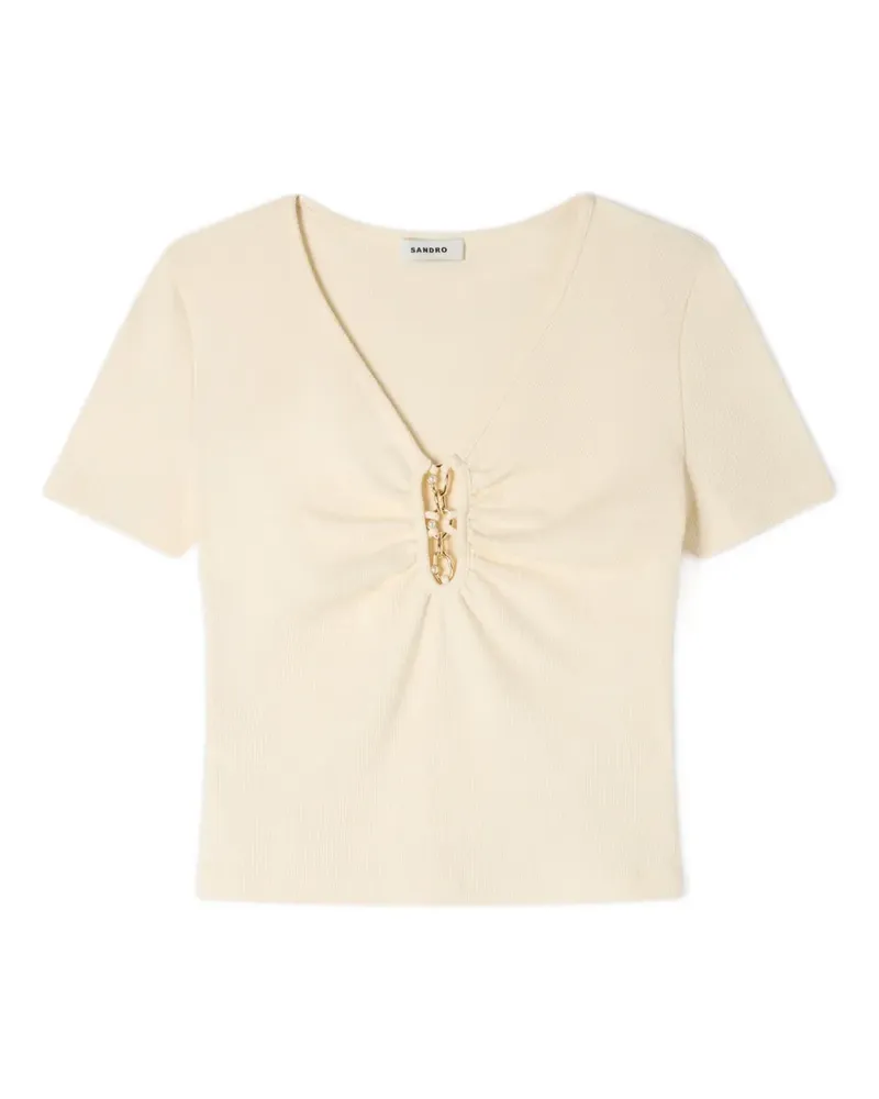 Sandro detail V-neck T-shirt - Nude Nude