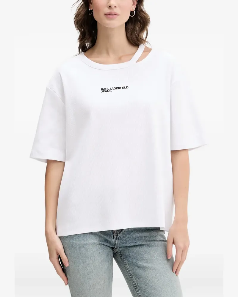 Karl Lagerfeld cut-out logo-embroidered T-shirt - Weiß Weiß