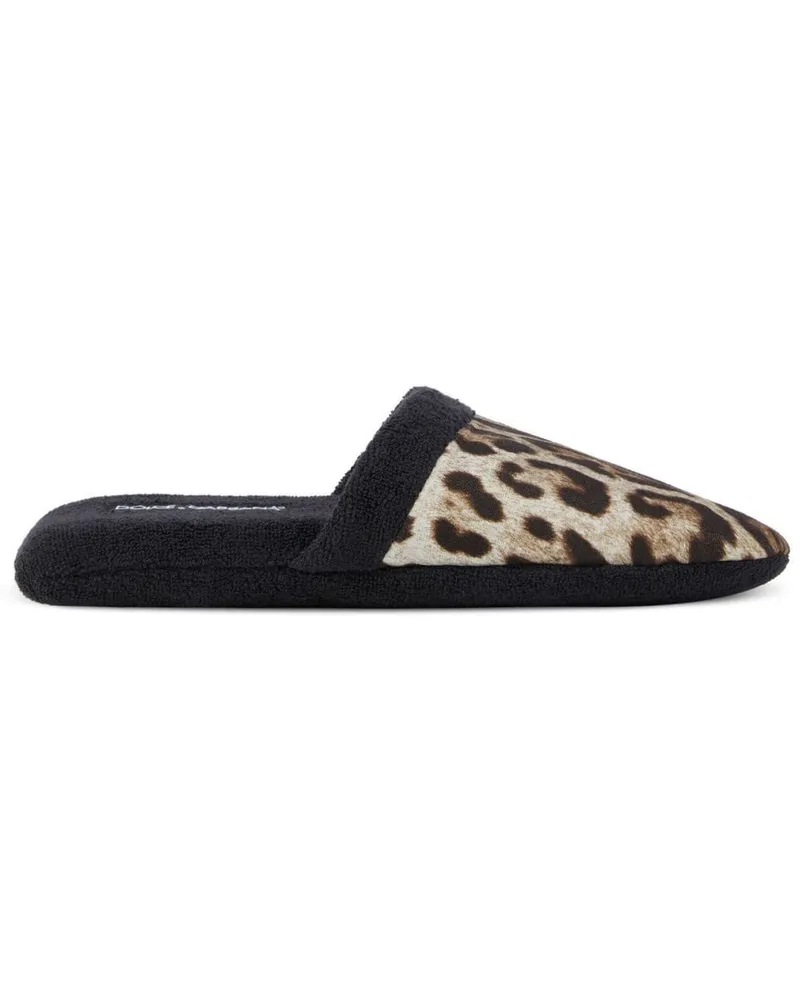 Dolce & Gabbana Slipper aus Frottee mit Leo-Print - Schwarz Schwarz