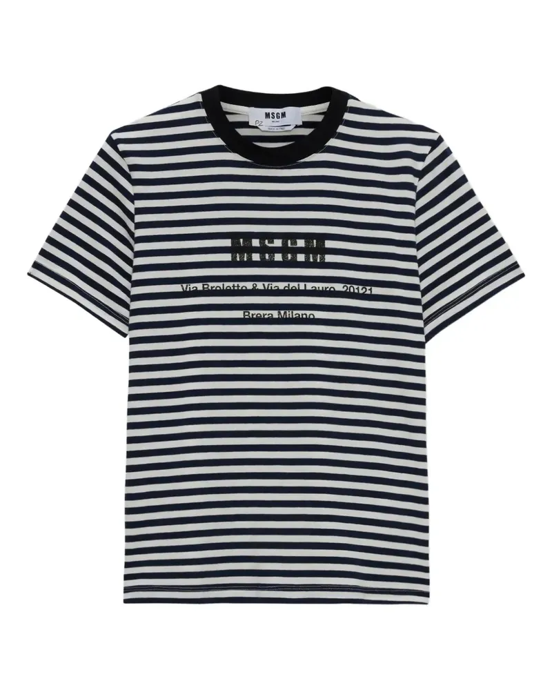 MSGM Gestreiftes T-Shirt - Blau Blau